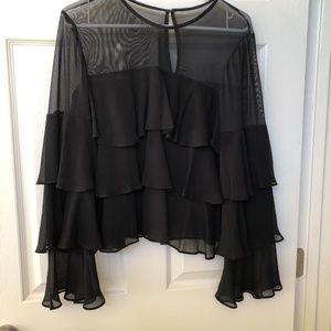 BCBGeneration Womens Black Chiffon Ruffled Blouse